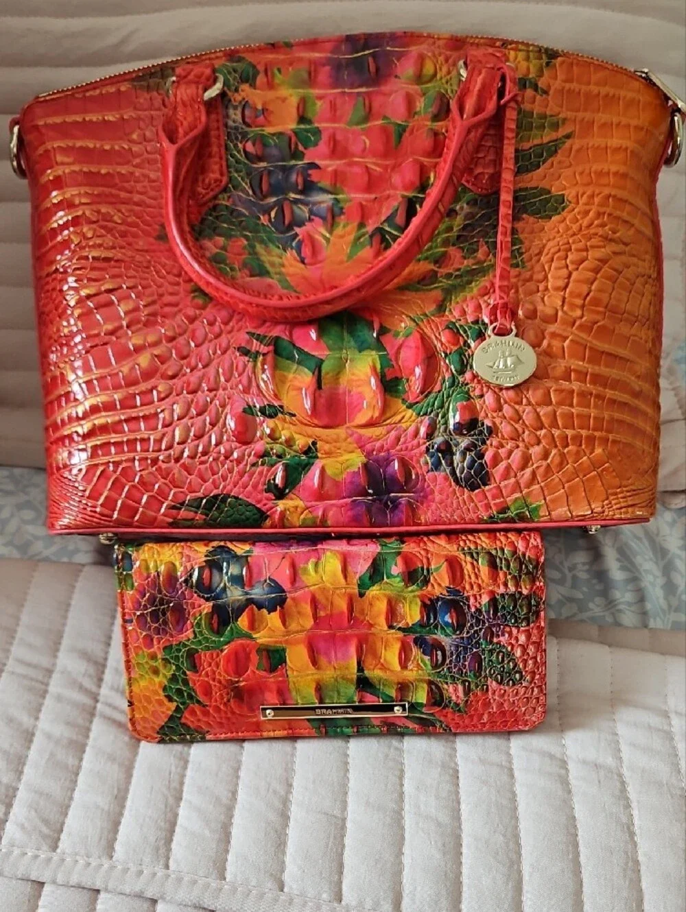 Brahmin Orange Duxbury Honolulu Tote with Matching Ady Wallet
